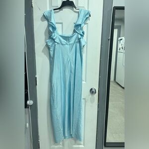 Elegant Light Blue Ruffle Dress